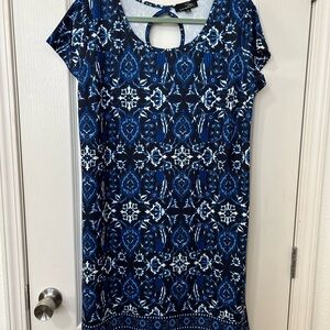 Suzanne Betro Navy and White Patterned Dress